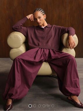 ASOS Wide-Leg Cotton Blend Pants in Deep Plum